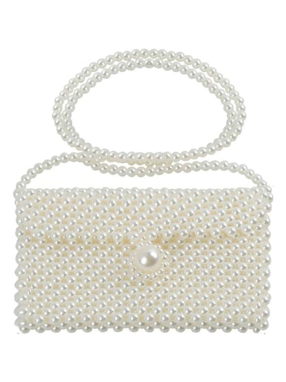Handmade Pearl Beaded Clutch Purse Crossbody Shoulder Bag Wedding Evening